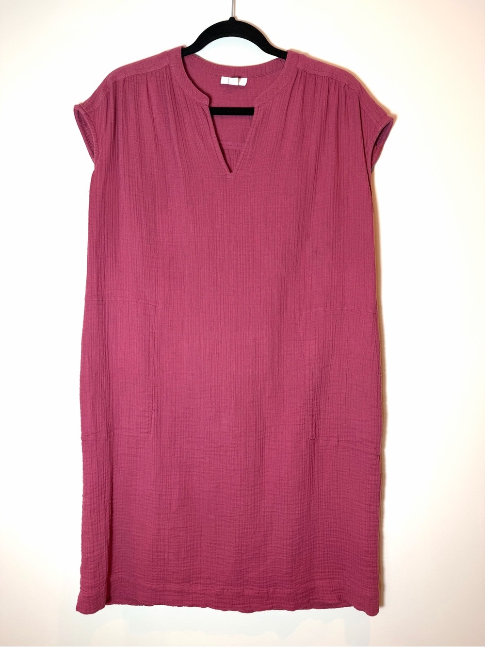 Pure Jill J.Jill Gauze Shift Dress Dark Dusty Rose Split Neck Pockets Size Small